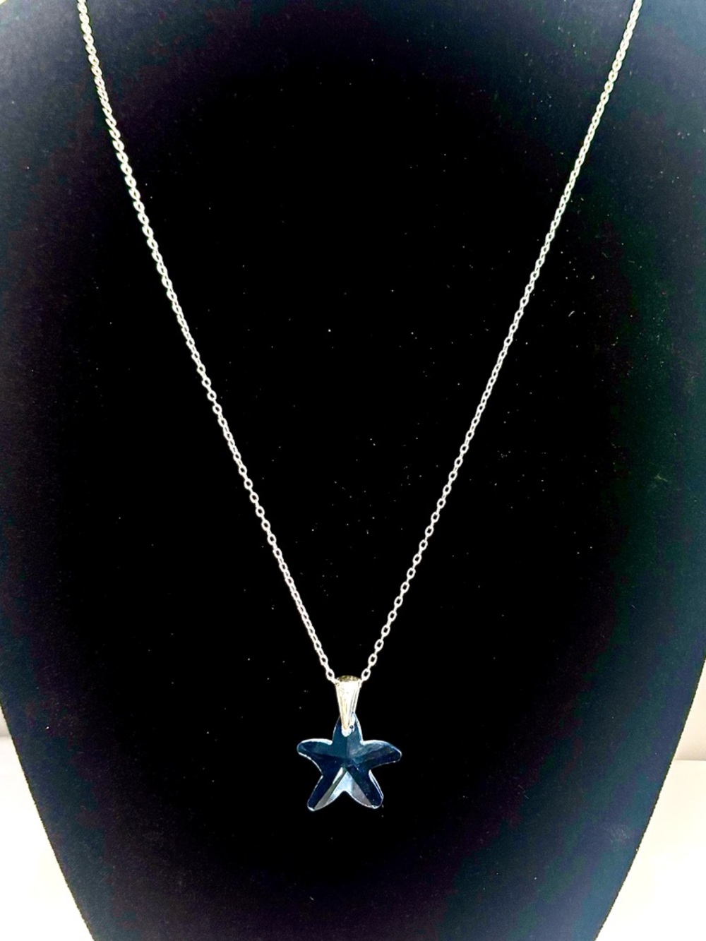 Baby blue star pendant with 925 SS hook & sterling silver filled necklace.